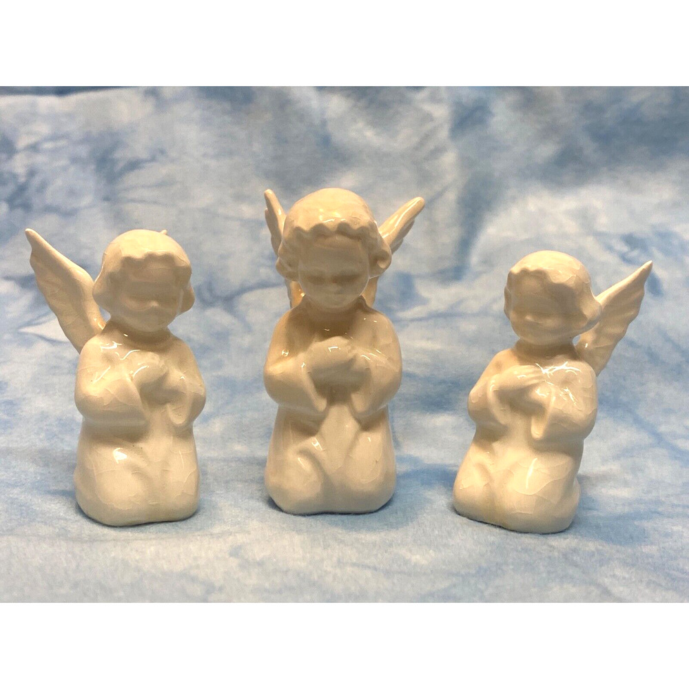 Lot of 3 White Goebel Angels with Horn Violin Lute 2 3/4" to 2 1/4" Tall